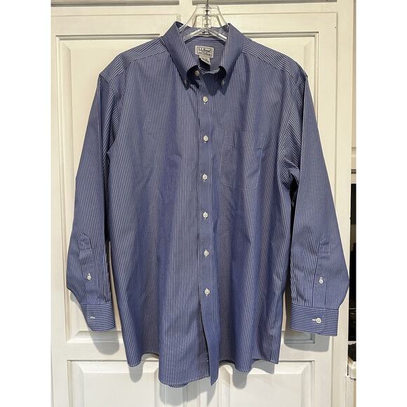 LL Bean Shirt Mens 16.5 - 32 Blue Wrinkle Resistant Long Sleeve Button Front - Picture 1 of 11
